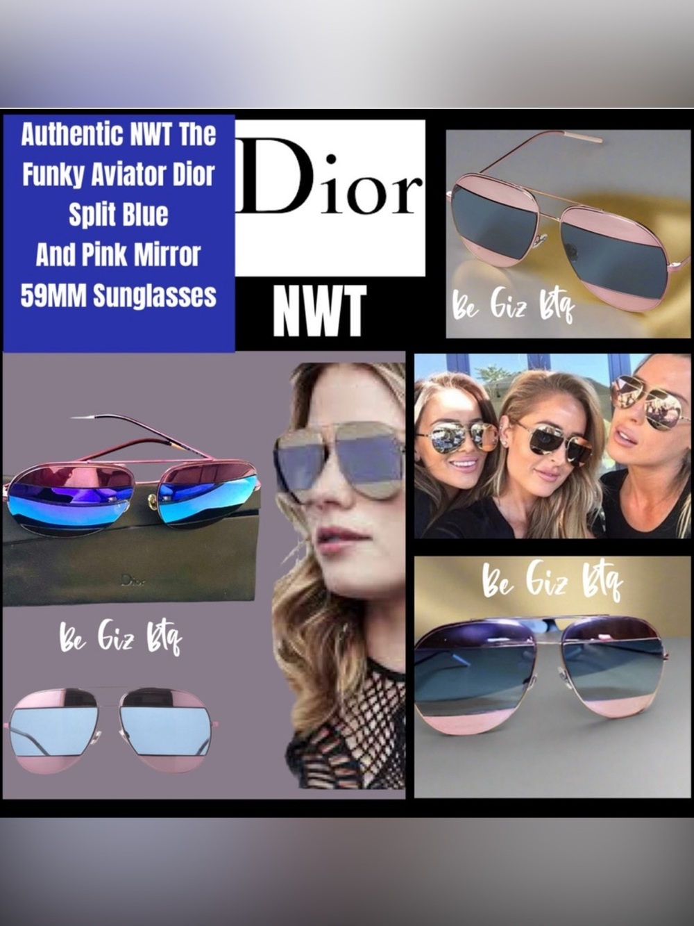 NWT The Funky Aviator Dior Split Blue And Pink Mirror 59MM Sunglasses